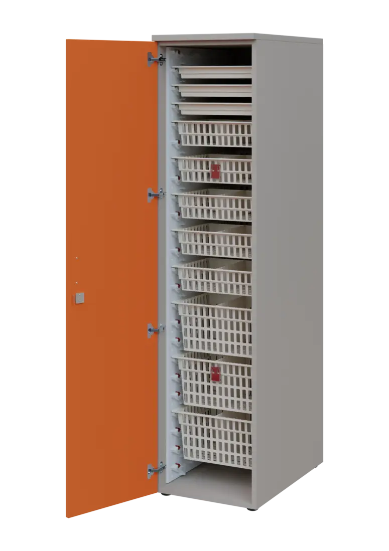 EUROMEDICA D - 46 ABS skříň léková boxová, 1-dveřová, levá, 1950x460x735, korpus šedý, dvířka mandar
